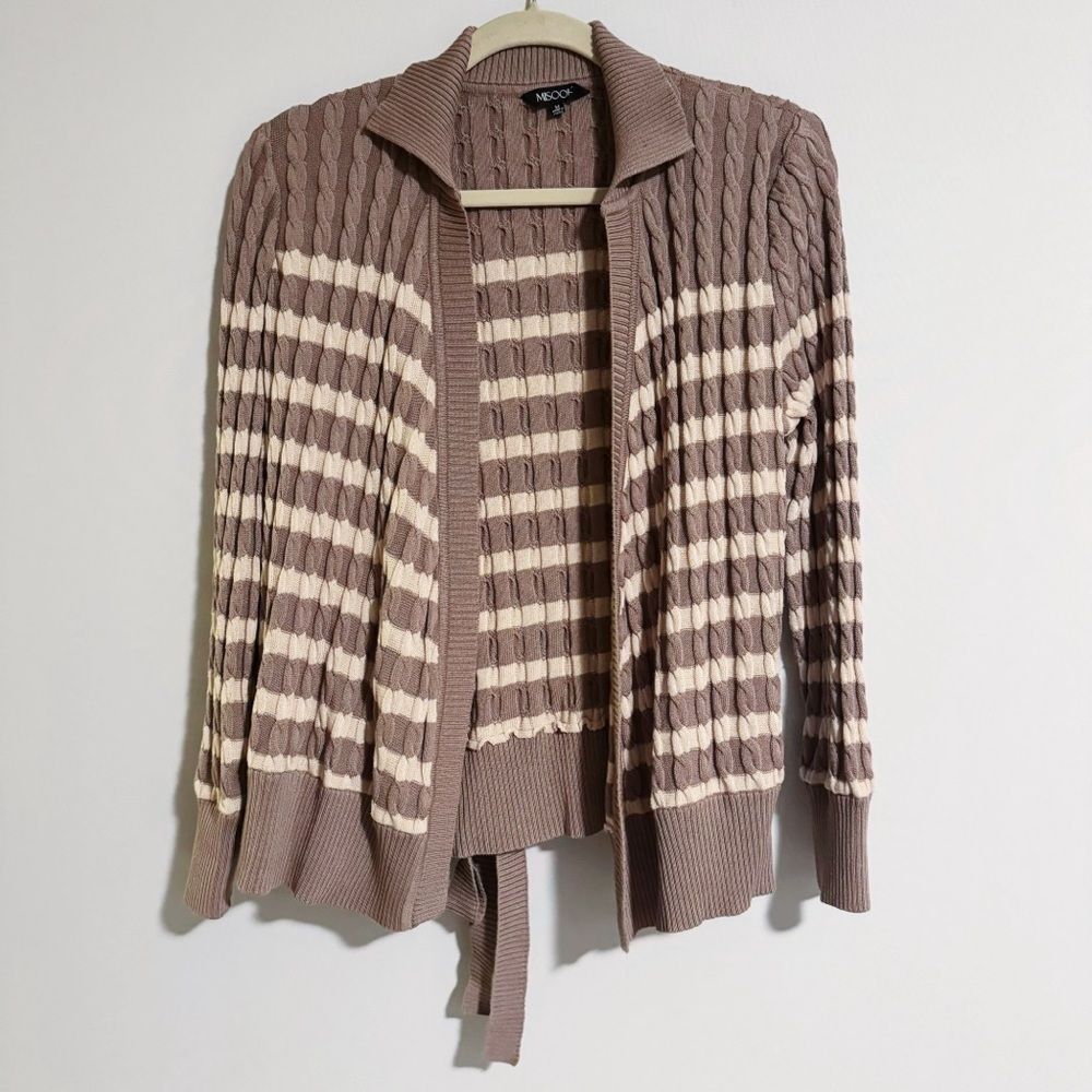 Misook - Brown and Tan Cable Knit Cardigan